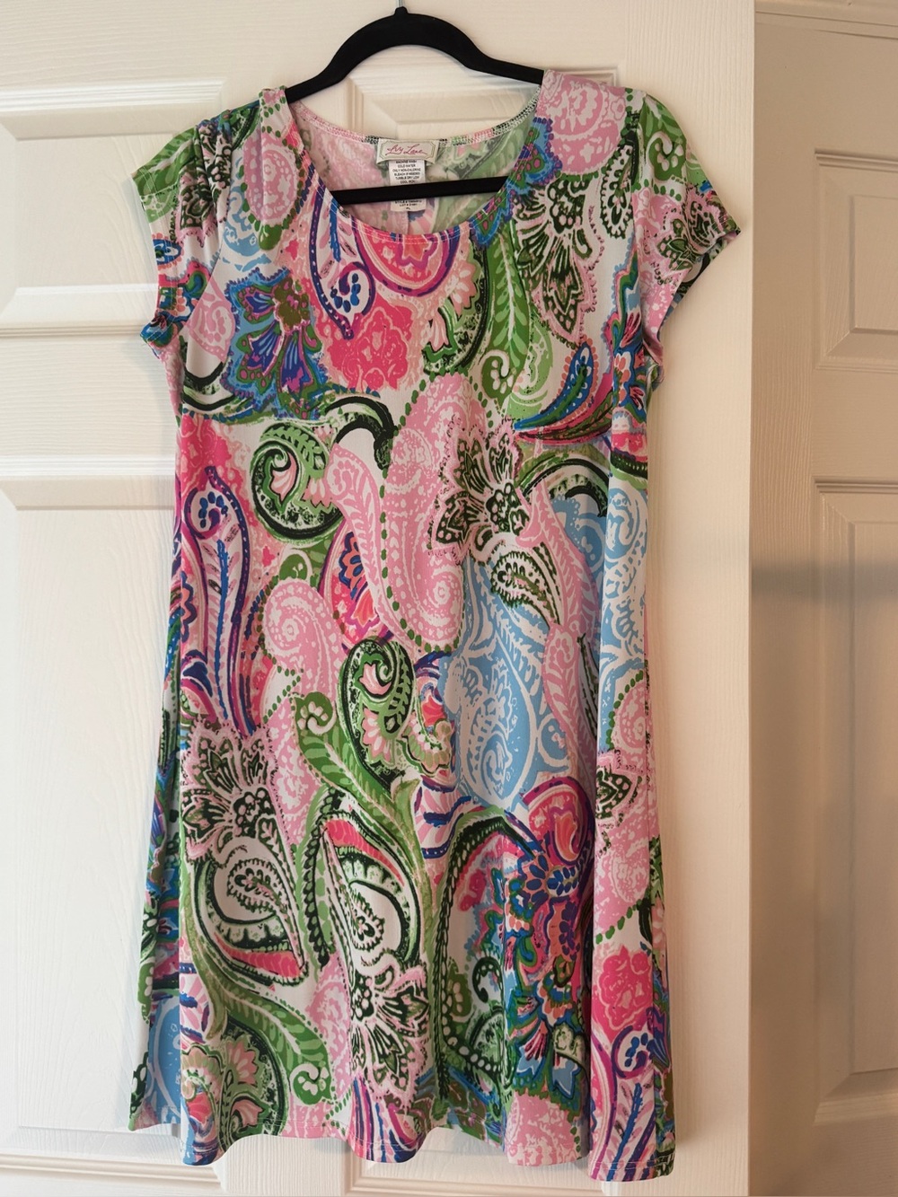 Multicolor Paisley Short Sleeve A-Line Dress